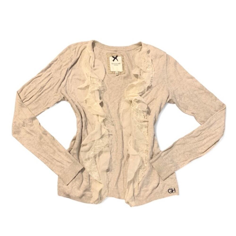Gilly Hicks Y2K Cream Lace Ruffle Open Cardigan Large